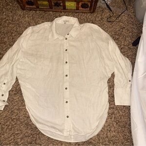 Madewell Heathered Flannel Dolman Button-Up Shirt Oversized Ivory Melange Small